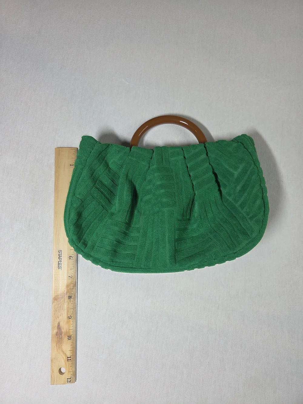 Source Unknown Emerald Green Knit Clutch with Brown Top Handle